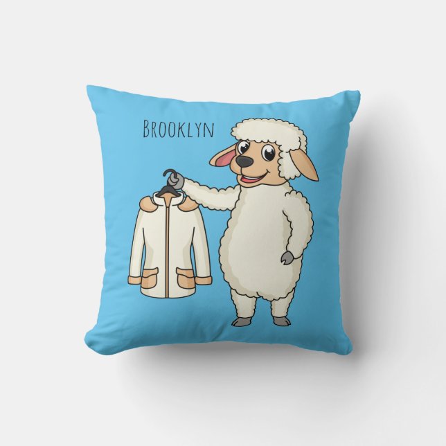 Cute sheep with jacket cartoon  cushion (Front)