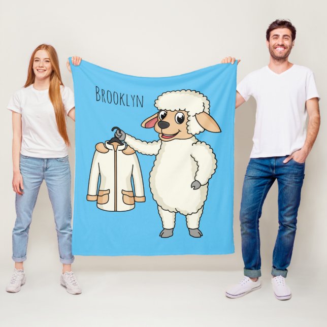 Cute sheep with jacket cartoon fleece blanket (In Situ)