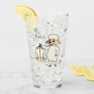 Cute sheep with jacket cartoon glass