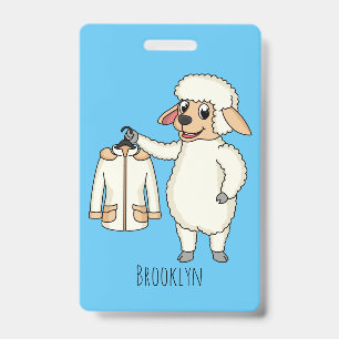 Cute sheep with jacket cartoon ID badge