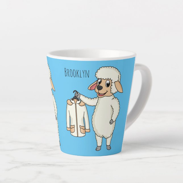 Cute sheep with jacket cartoon latte mug (Right Angle)