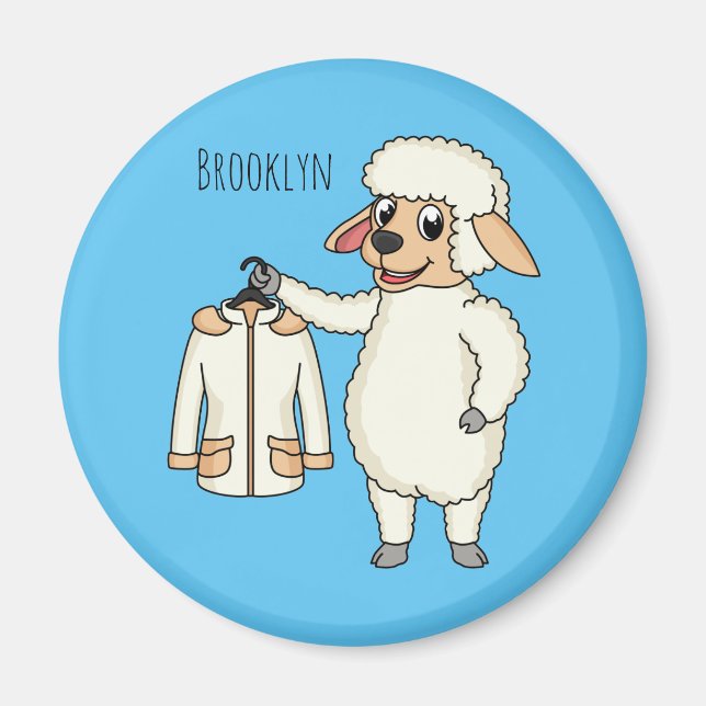 Cute sheep with jacket cartoon  magnet (Front)