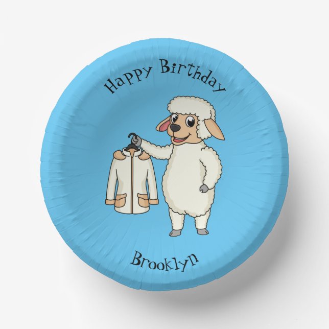 Cute sheep with jacket cartoon  paper plate (Front)