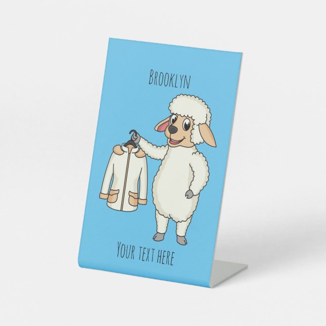 Cute sheep with jacket cartoon  pedestal sign (Front)