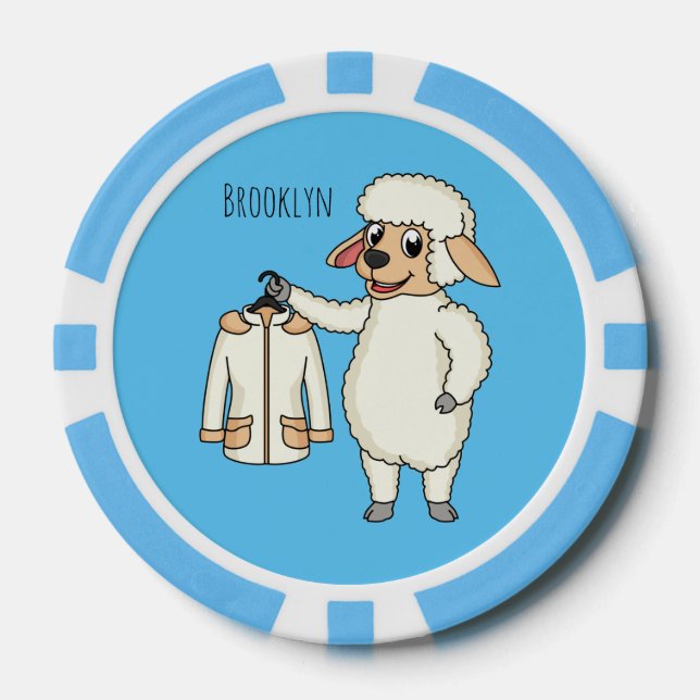 Cute sheep with jacket cartoon poker chips (Front)