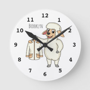 Cute sheep with jacket cartoon round clock