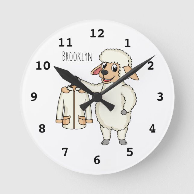 Cute sheep with jacket cartoon  round clock (Front)
