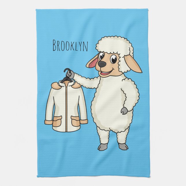 Cute sheep with jacket cartoon  tea towel (Vertical)