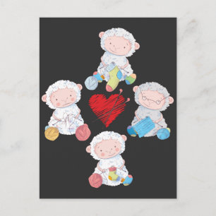 Cute Sheep Yarn Knitting Socks Crochet Grandmother Postcard
