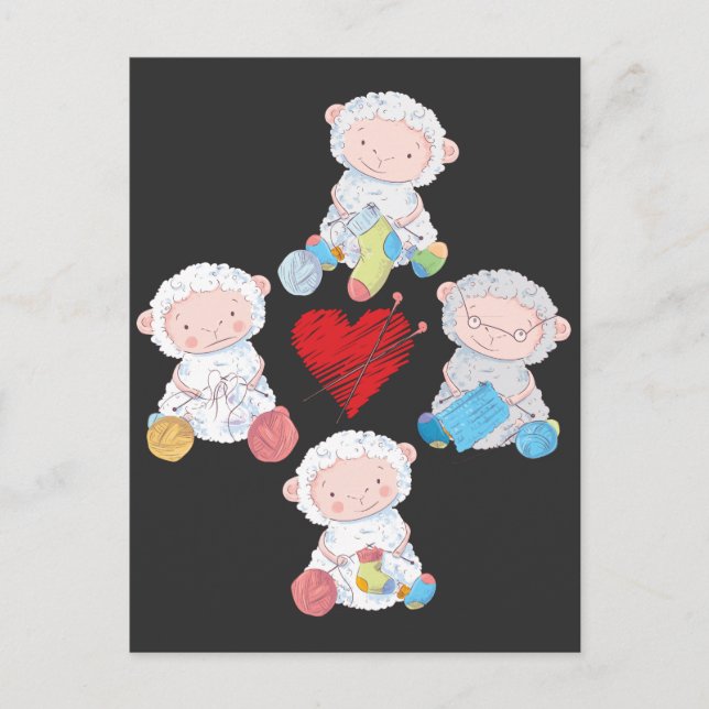 Cute Sheep Yarn Knitting Socks Crochet Grandmother Postcard (Front)