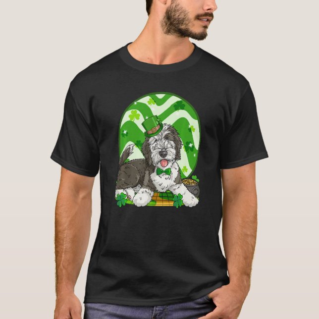 Cute Sheepadoodle Dog Lucky St Patricks Day T-Shirt (Front)