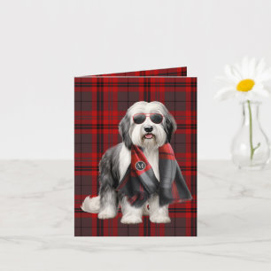 Cute Sheepdog and Red Plaid Funn Holiday Christmas Card