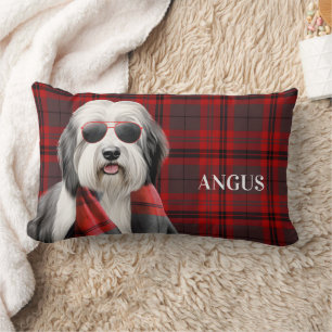 Cute Sheepdog and Red Plaid Personalised Pet Lumbar Cushion