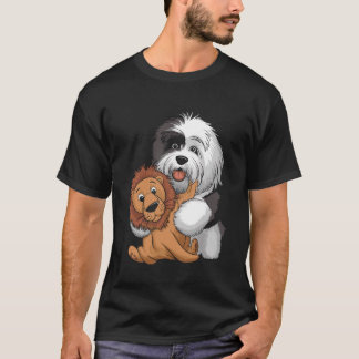 Cute Sheepdog Holding Teddy Bear with Hearts T-Shirt