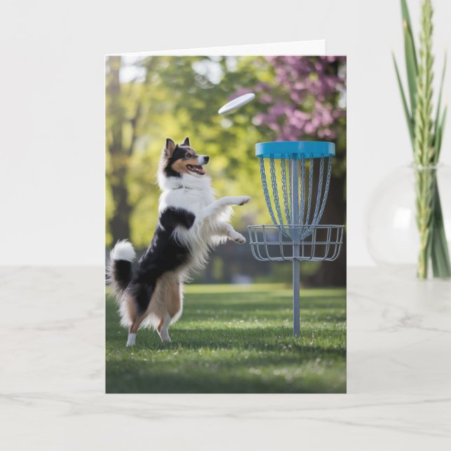 Cute Sheltie Disc Golfer Card (Front)