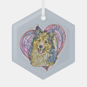 Cute Sheltie Dog Mum Lover Heart Glass Tree Decoration