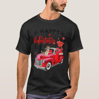 Cute Sheltie Dog Red Truck Happy Valentine s Day V T-Shirt