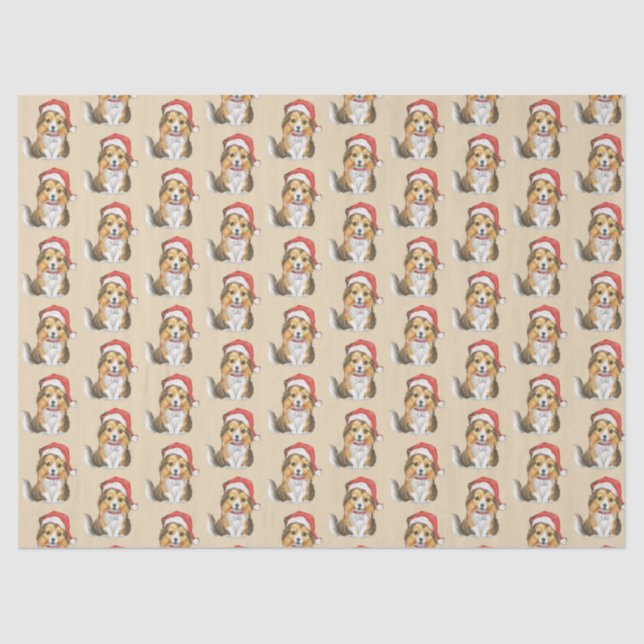 Cute Sheltie in Santa's Hat Wrapping Paper (Front)