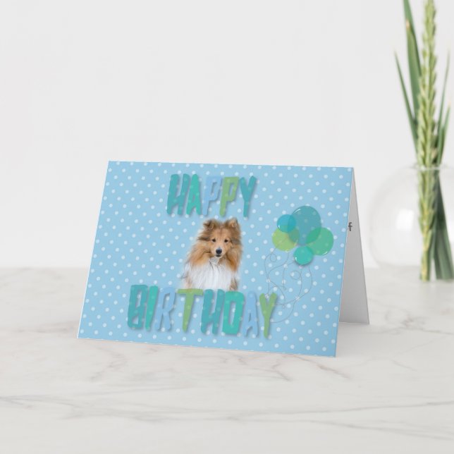 Cute Sheltie Shetland Sheepdog Happy Birthday Card (Front)
