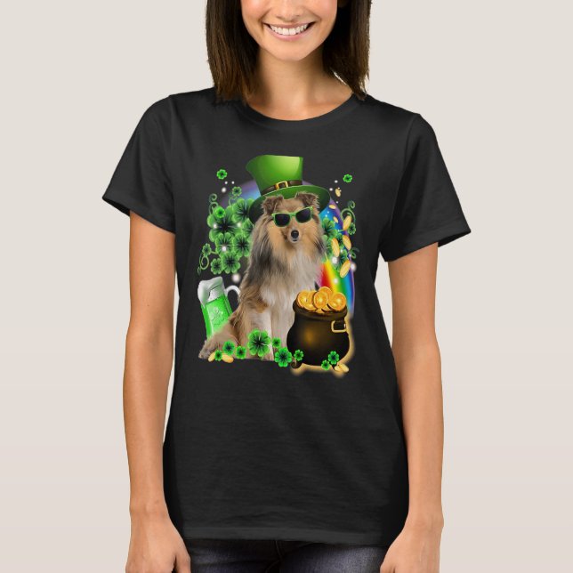 Cute Sheltie So Cool Happy Patrick's Day Beer Pot  T-Shirt (Front)