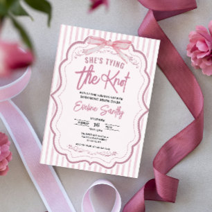 Cute She's Tying the Knot Pink White Bridal Shower Invitation