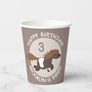 Cute Shetland pony personalised cartoon birthday Paper Cups