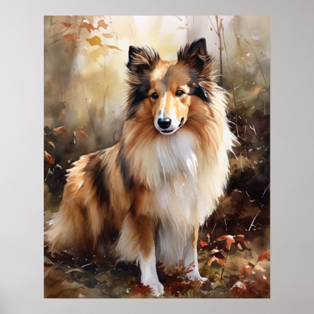 Cute Shetland Sheepdog Dog Art Print Poster (Front)