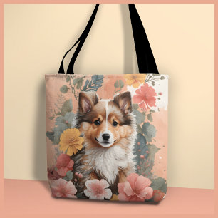 Cute Shetland Sheepdog Puppy Tote Bag