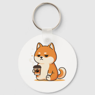 Cute shiba dog coffee lover Design- Key Ring