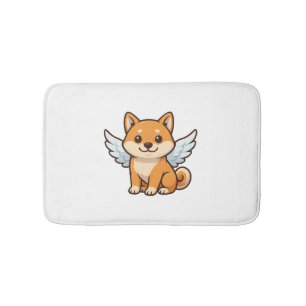 Cute Shiba Inu angel cartoon dog happiness Bath Mat