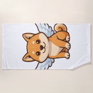 Cute Shiba Inu angel cartoon dog happiness Beach Towel