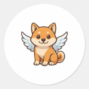 Cute Shiba Inu angel cartoon dog happiness Classic Round Sticker