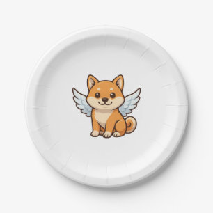 Cute Shiba Inu angel cartoon dog happiness Paper Plate