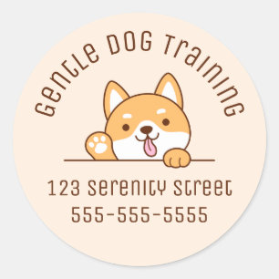 Cute Shiba Inu Corgi Dog Peeking Beige Classic Round Sticker