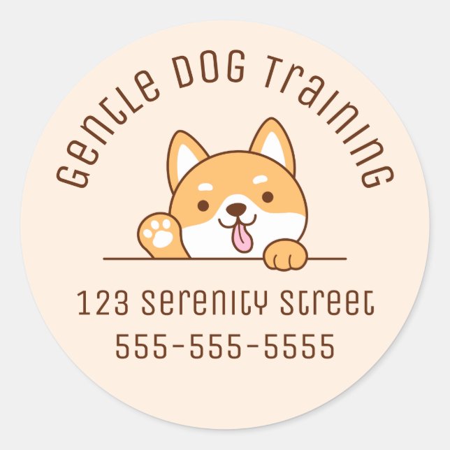 Cute Shiba Inu Corgi Dog Peeking Beige Classic Round Sticker (Front)