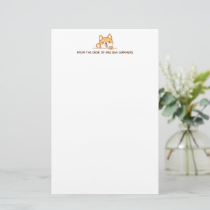 Cute Shiba Inu Corgi Dog Peeking Custom Text Stationery