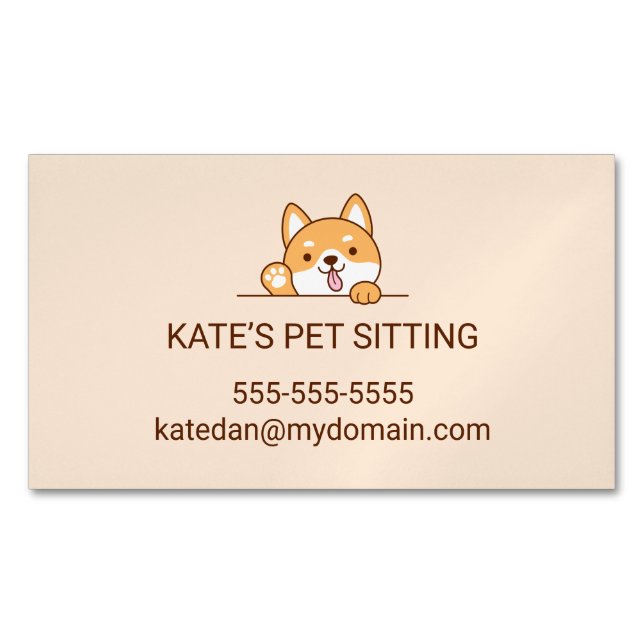 Cute Shiba Inu Corgi Dog Pet Sitting Service Magnetic Business Card (Front)