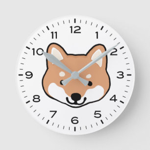 Cute Shiba Inu Dog Cartoon Round Clock