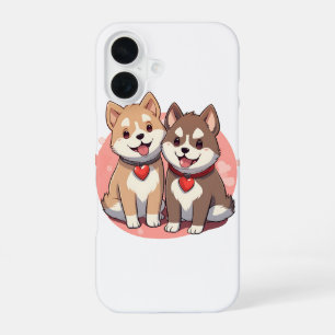 Cute Shiba Inu Dog Couple in Love iPhone 16 Case