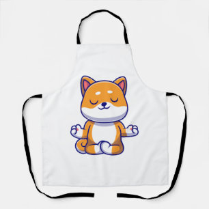 Cute shiba inu dog doing yoga meditation cartoon   apron