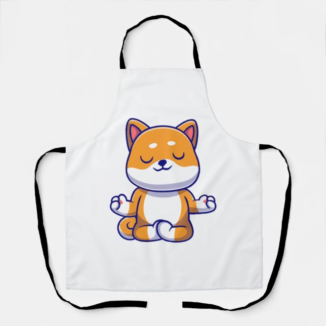 Cute shiba inu dog doing yoga meditation cartoon   apron (Front)