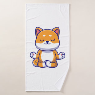 Cute shiba inu dog doing yoga meditation cartoon   bath towel