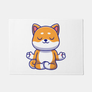 Cute shiba inu dog doing yoga meditation cartoon   doormat