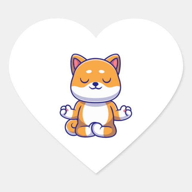 Cute shiba inu dog doing yoga meditation cartoon   heart sticker (Front)