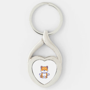 Cute shiba inu dog doing yoga meditation cartoon key ring