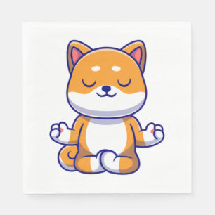 Cute shiba inu dog doing yoga meditation cartoon napkin