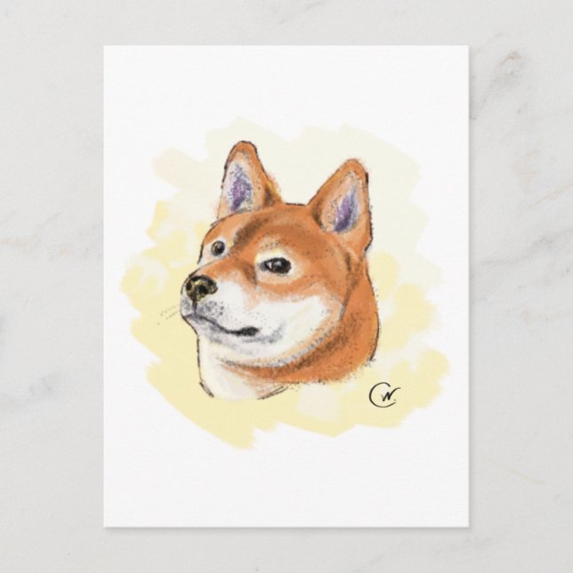 Cute Shiba Inu Dog Drawing Postcard (Front)