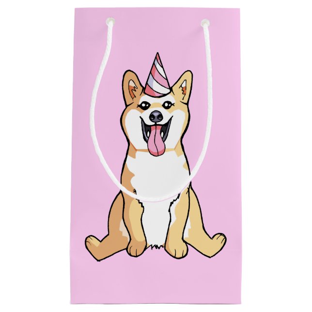 Cute Shiba Inu Dog Party Hat Drawing Gift Bag (Front)