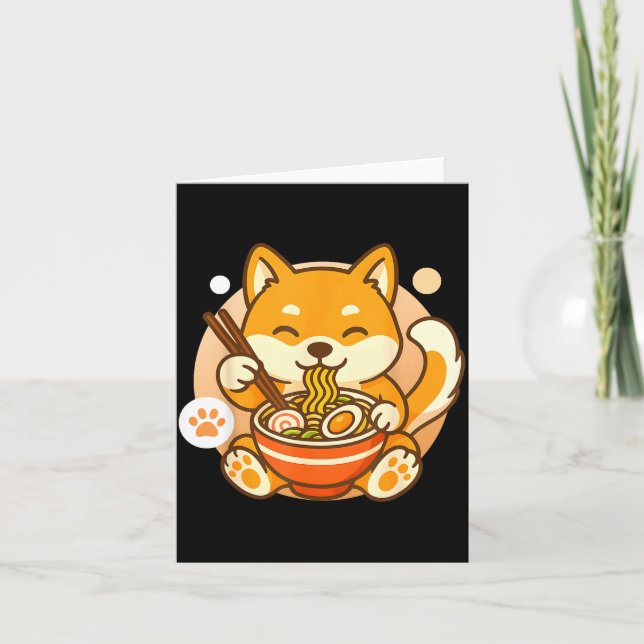 Cute Shiba Inu Dog Ramen Noodles Bowl Anime Kawaii Card (Front)