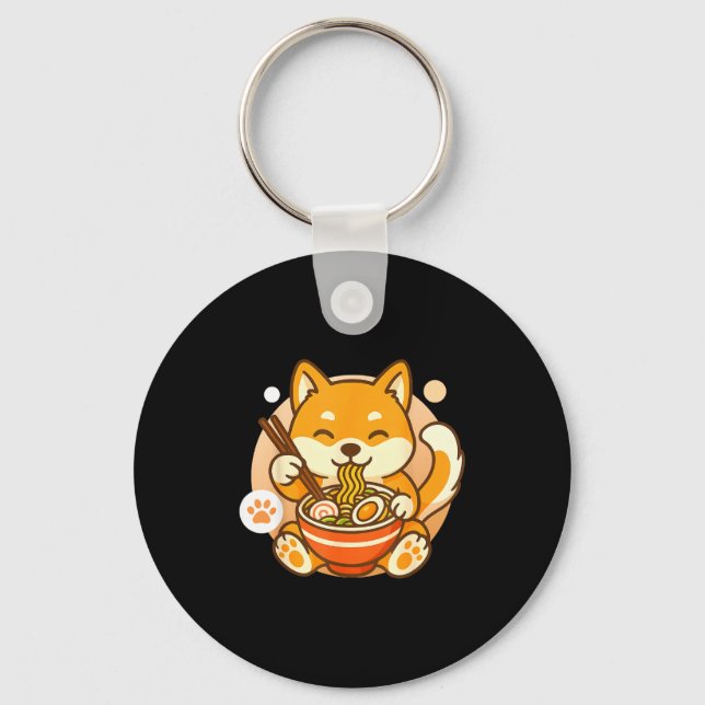 Cute Shiba Inu Dog Ramen Noodles Bowl Anime Kawaii Key Ring (Front)